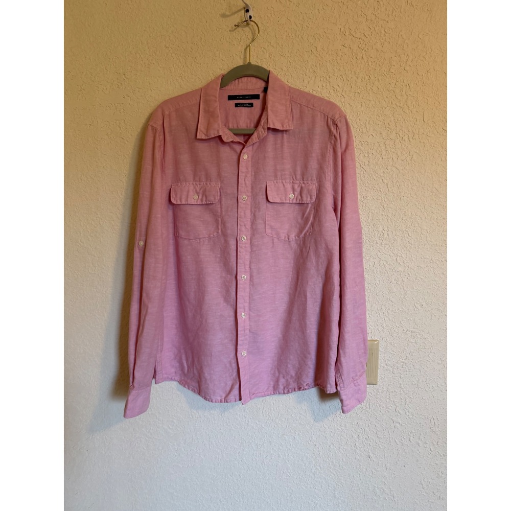 Perry Ellis Mens Linen Blend Long Sleeve Button Down Shirt Size Large Summer